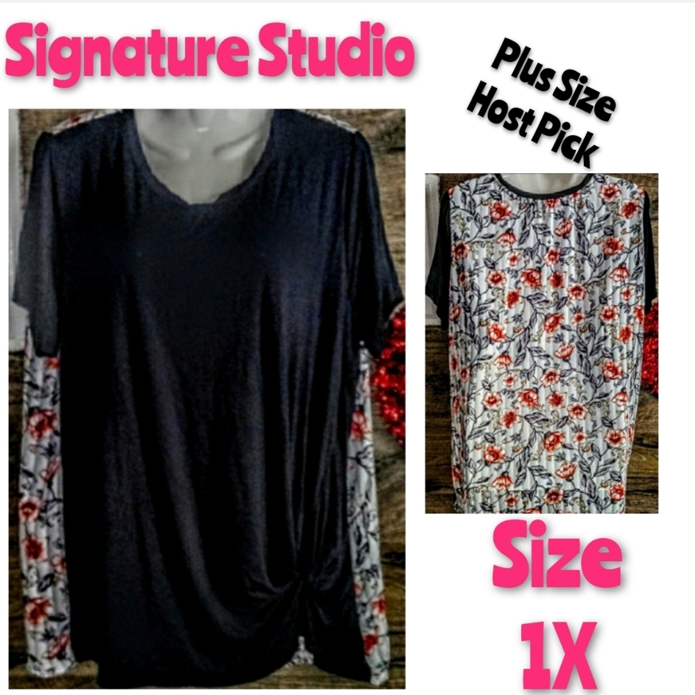 Signature Studio Top Size 1X Pleated Floral NWOT - Picture 1 of 9